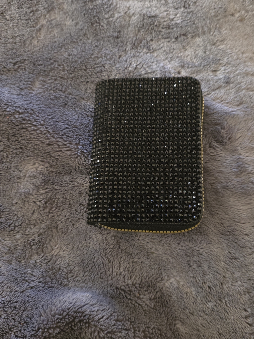 Black Rhinestone Zipper Card Wallet